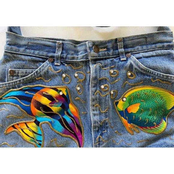 Lee Jeans Up Cycled Boho Purse Pearl Studs Gold Trim Fish Pockets Catch Closure - Picture 5 of 13